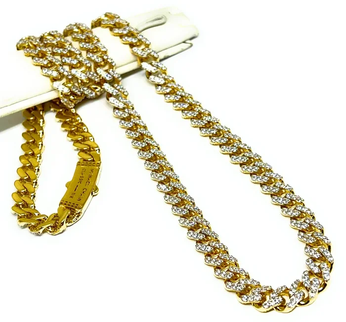 10k Solid Gold Monaco SWAROVSKI CZ Miami Cuban Link Chain 18-24 inches 8mm (Semi-Hollow) 29-39g