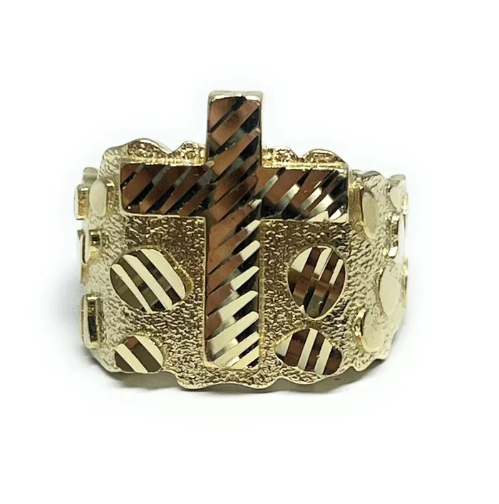 10k Solid Gold NUGGET CROSS RING (8.3g)