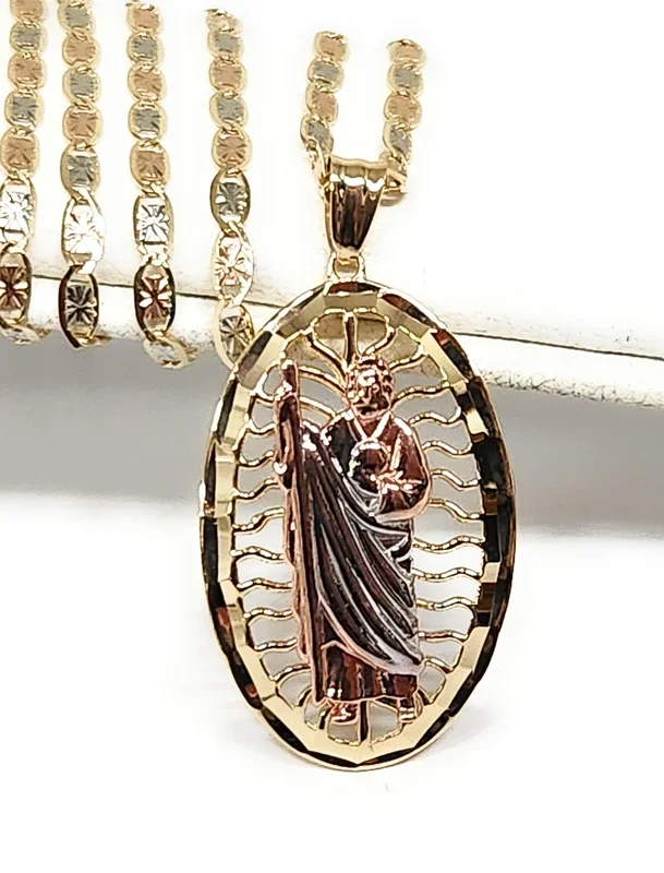 10k Solid Gold Tri-Color SAAN JUDAS SAAINT JUDE FILIGRANA Pendant Necklace (FC)