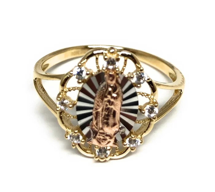 10k Solid Gold Tri-Color Virrgin Mary CZ Ring (FC 05)