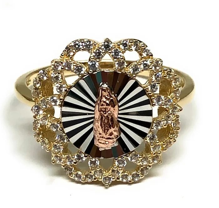 10k Solid Gold Tri-Color Virrgin Mary CZ Ring (FC 18)
