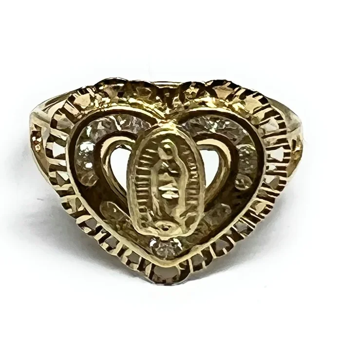 10k Solid Gold Virrgin Mary Heart CZ Ring