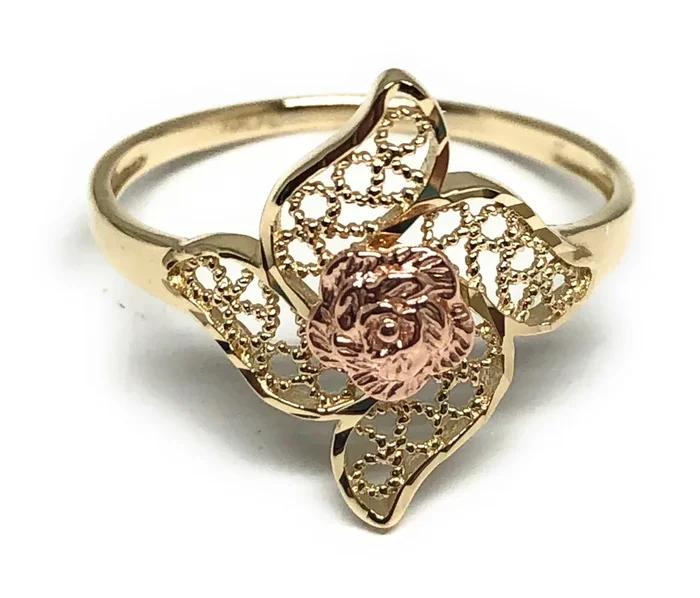10k Solid Gold Yellow & Rose Gold Flower Ring (FC 47)