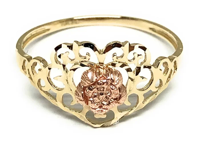 10k Solid Gold Yellow & Rose Gold Heart Flower Ring (FC 40)