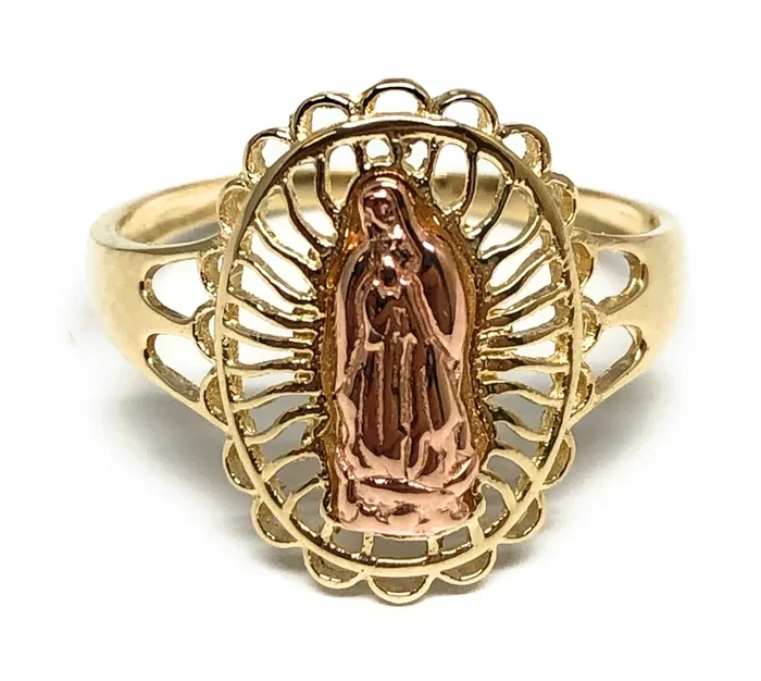 10k Solid Gold Yellow & Rose Gold Virrgin Mary Ring (FC 10)