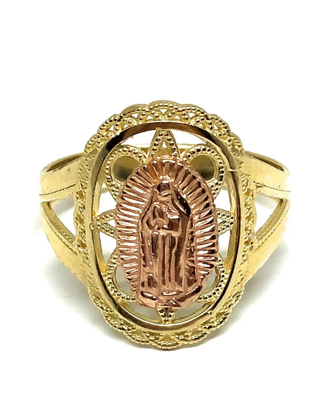 10k Solid Gold Yellow & Rose Virrgin Mary Ring Virrgen Guadalupe
