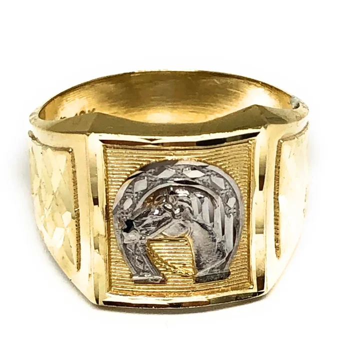 10k Solid Gold Yellow & White Gold Horse Horseshoe Ring