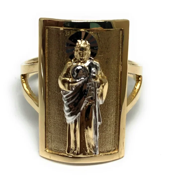 10k Solid Gold Yellow & White Gold Square Saan Judas Ring (FC 74)