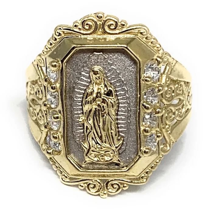 10k Solid Gold Yellow & White Gold Virrgin Mary Elegant Ring