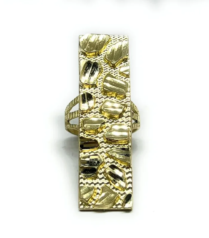 10k Solid Gold Yellow Nugget Vertical Long Ring
