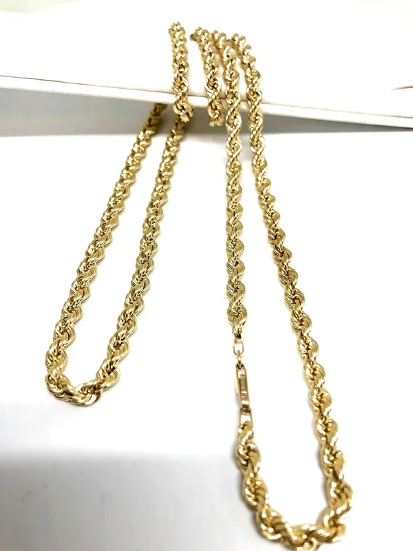 10k Solid Gold Yellow Rope Chain 24 – 26 inch | 4mm – 5mm width (Semi-Hollow Style)