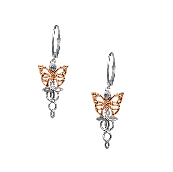 10k White and Rose Gold Butterfly Earrings – Blue Topaz
