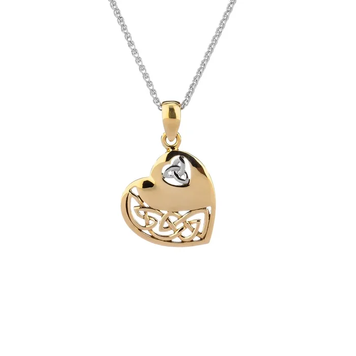10k Yellow and White Gold Celtic Heart Pendant