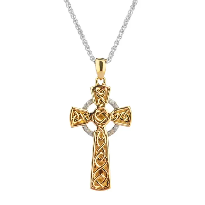 10K Yellow and White Gold Circle Cross Pendant