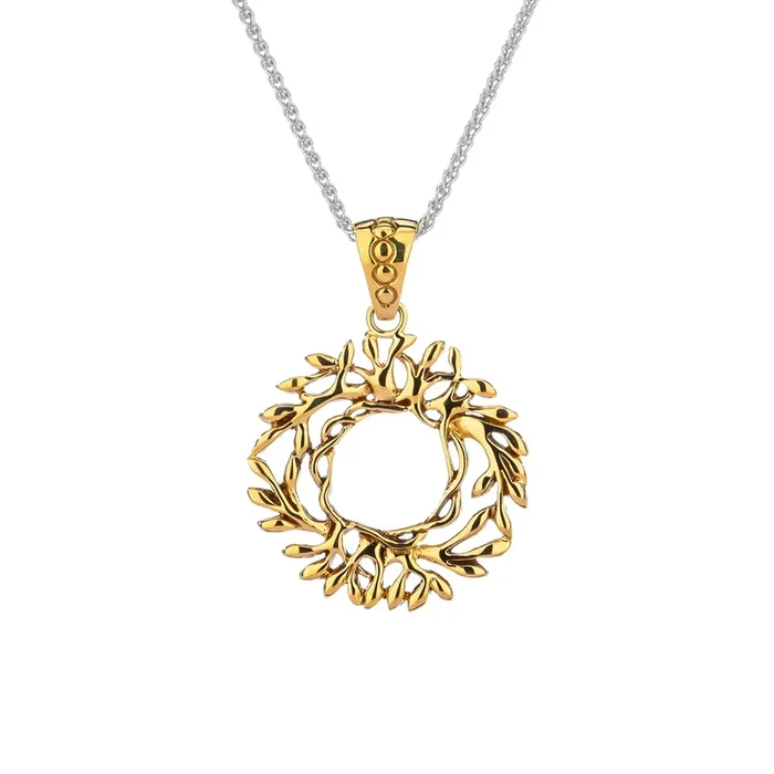 10k Yellow or White Gold Tree of Life Round Pendant Small