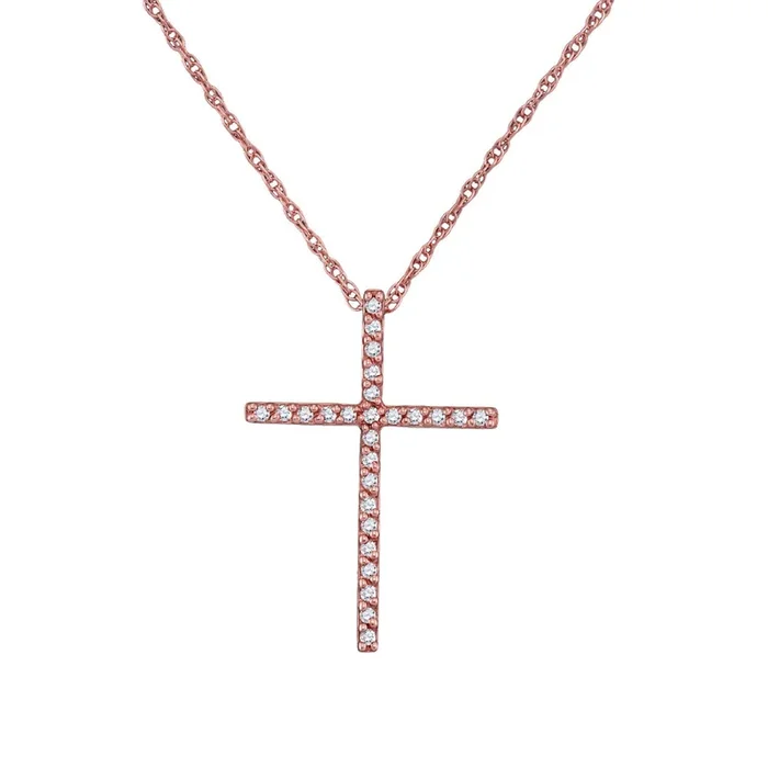 10KT Rose Gold 1/10 CTW Natural Diamond 23X16MM 18-inch Cross Pendant