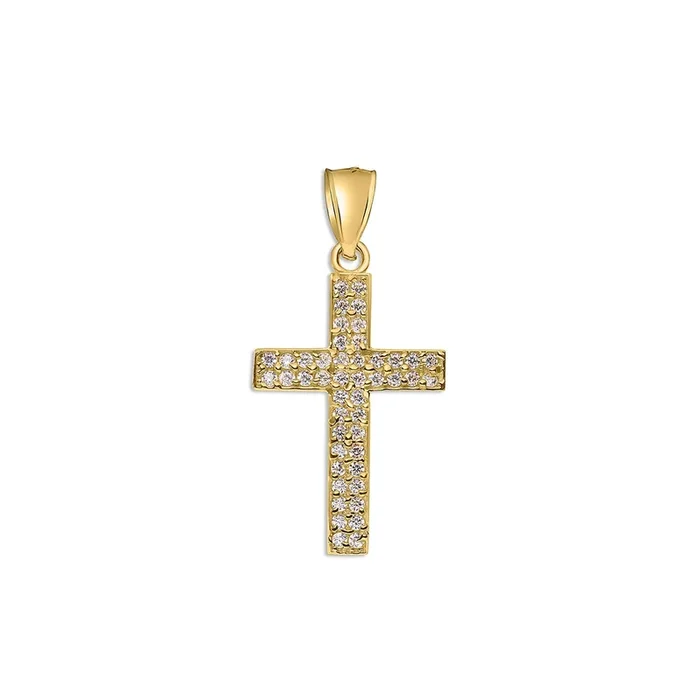 10KT Yellow Gold 28X17MM Cubic Zirconia Cross Pendant. Chain Not Included.