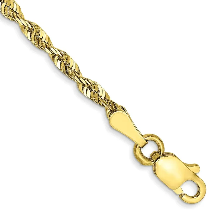 10KT Yellow Gold 7-inch 2.25MM Lobster Clasp Diamond-cut Rope Extra-Light Bracelet