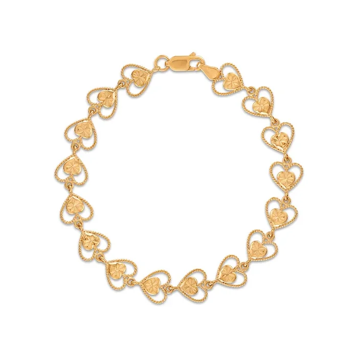 10KT Yellow Gold 7-inch Heart Bracelet