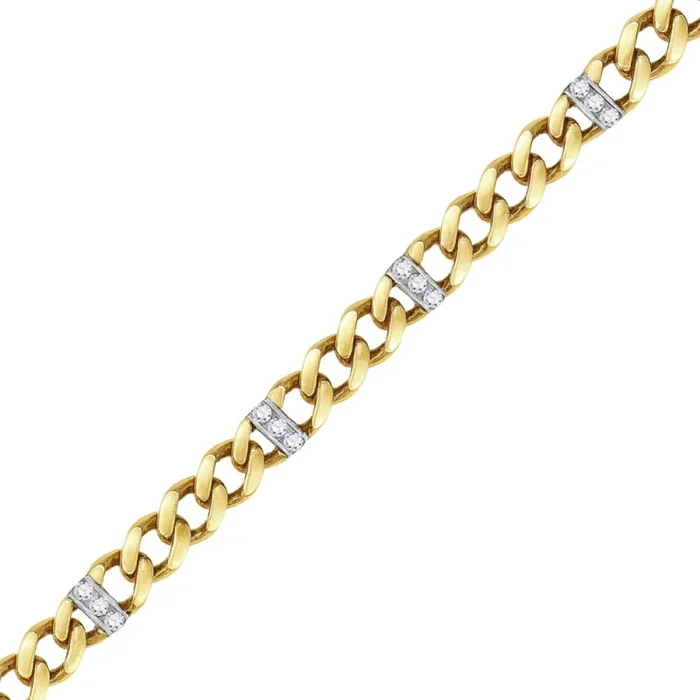 10KT Yellow Gold 8.5-inch 7MM Curb Bracelet with Cubic Zirconia