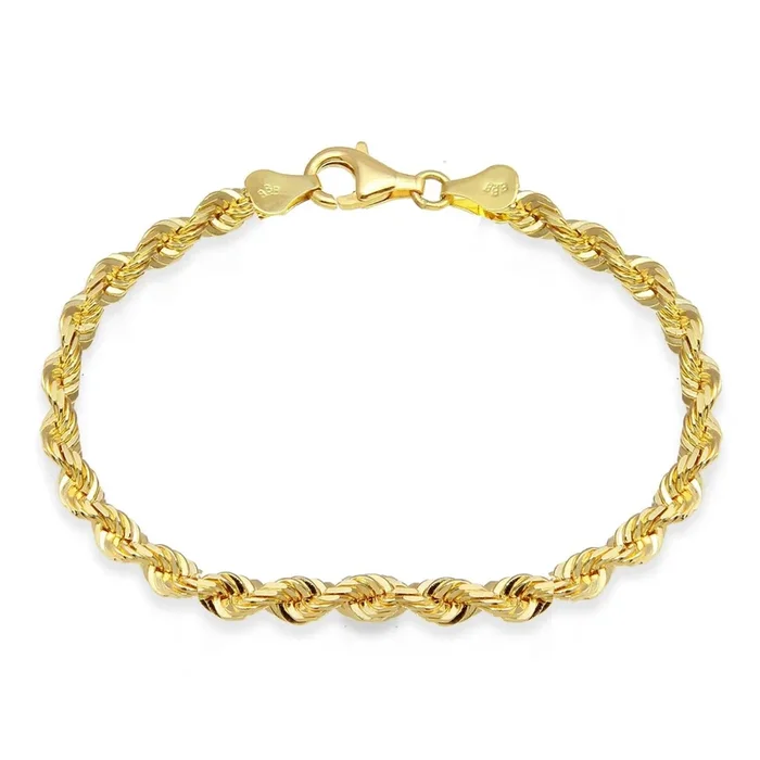 10KT Yellow Gold 8-inch 5.2MM Rope Diamond-cut Bracelet