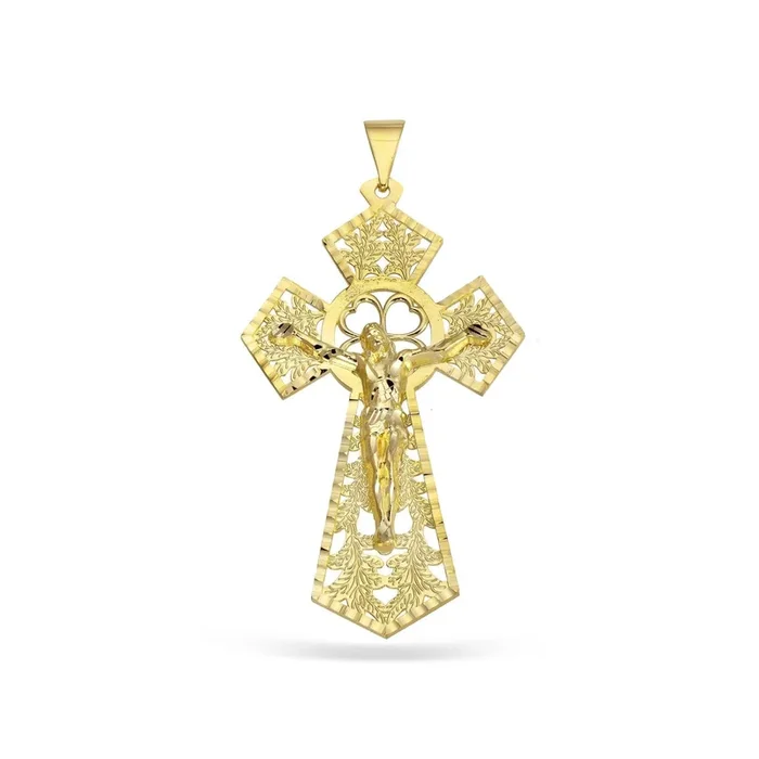 10KT Yellow Gold 92X48MM Filigree Crucifix Cross Pendant. Chain Not Included