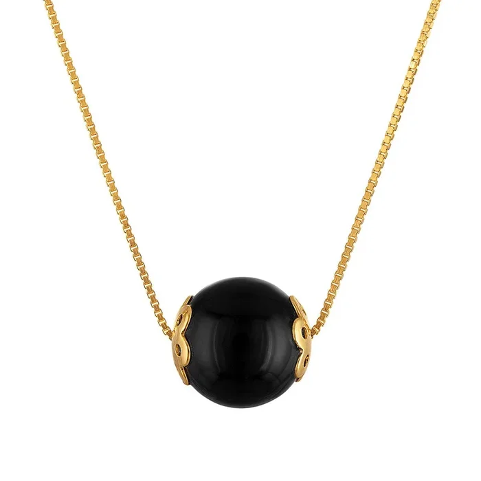 10MM Round Onyx 18-inch Necklace in Yellow Gold Plated Sterling Silver