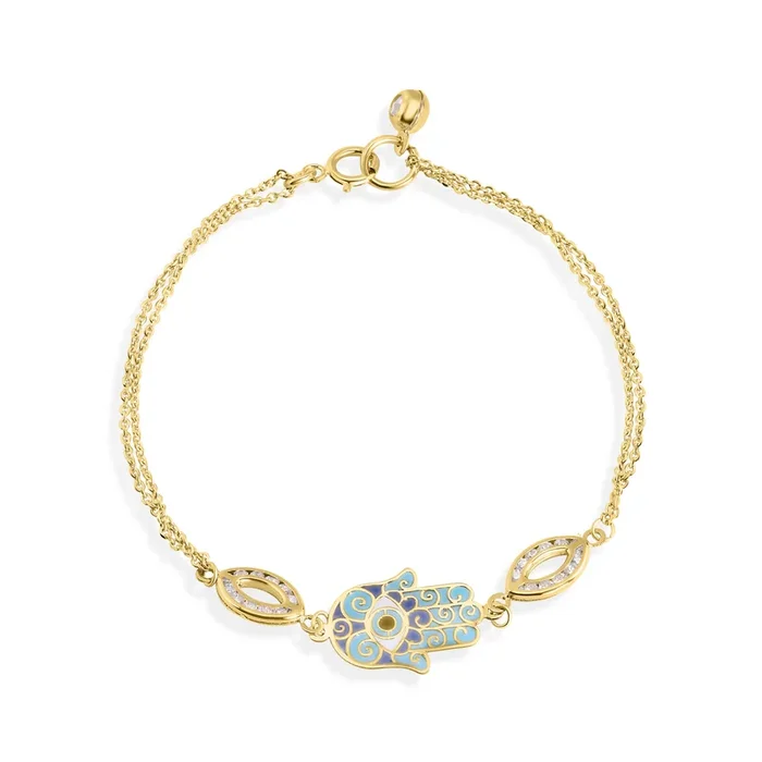 14B00001. – Pulsera de oro amarillo de 14 quilates de doble hebra con esmaltado tipo cable 0.30 y circonita cúbica transparente.