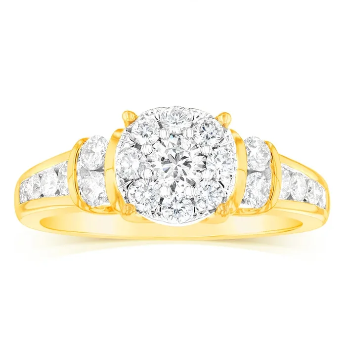 14ct Yellow Gold 1 Carat Brilliant Cut Diamond Halo Solitaire Ring