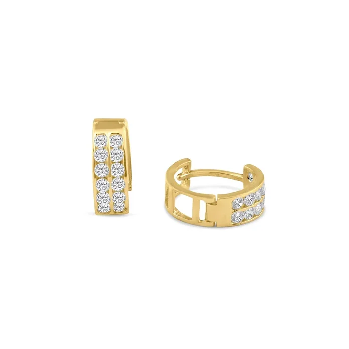 14E00102. – 14 Karat Yellow Gold CZ 2 Row Hoop Earring