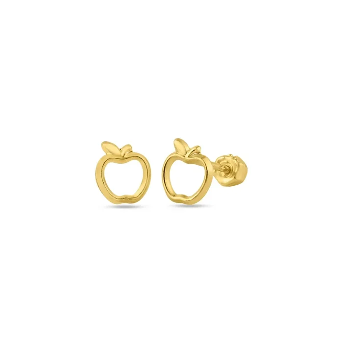 14E00144. – 14 Karat Yellow Gold Open Apple Screw Back Stud Earring
