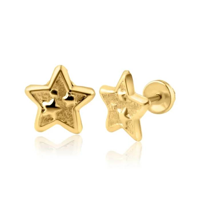 14E00186. – 14 Karat Yellow Gold Star Screw Back Earring