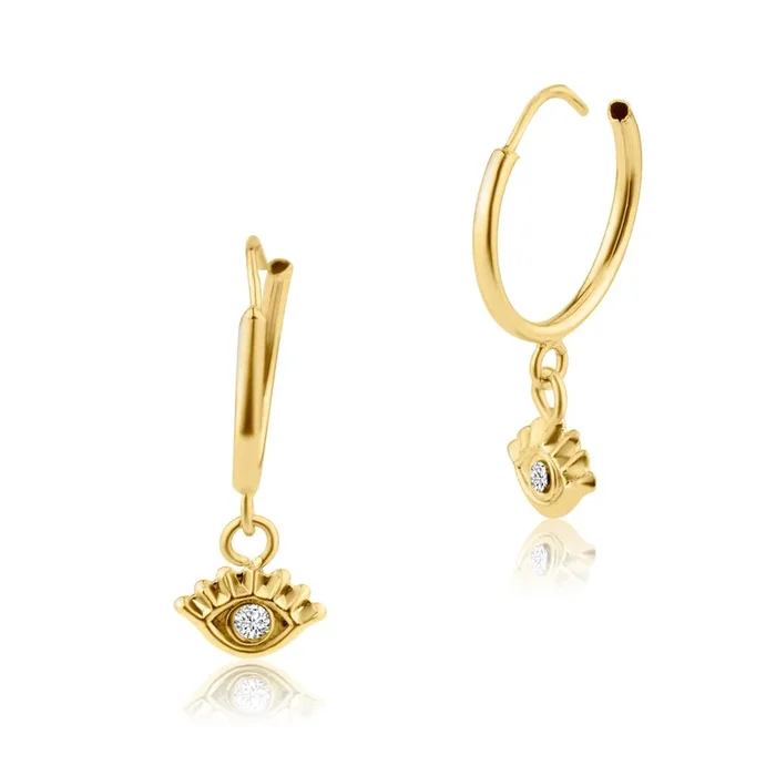 14E00237. – Pendiente de aro con ojo colgante de oro amarillo de 14 quilates
