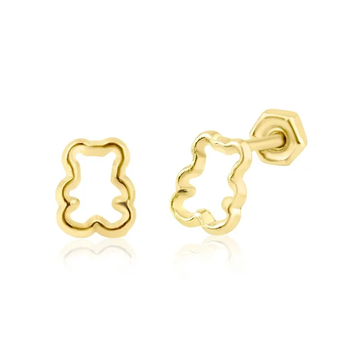 14E00247. – 14 Karat Yellow Gold Outline Bear Shape Screw Back Earring