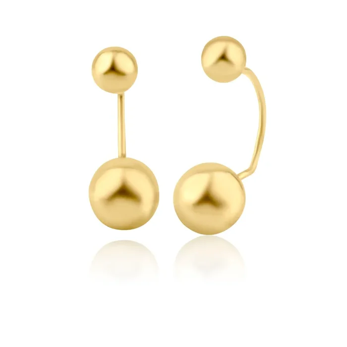 14E00270. – 14 Karat Yellow Gold Front and Back Dangling Ball Screw Back Earring