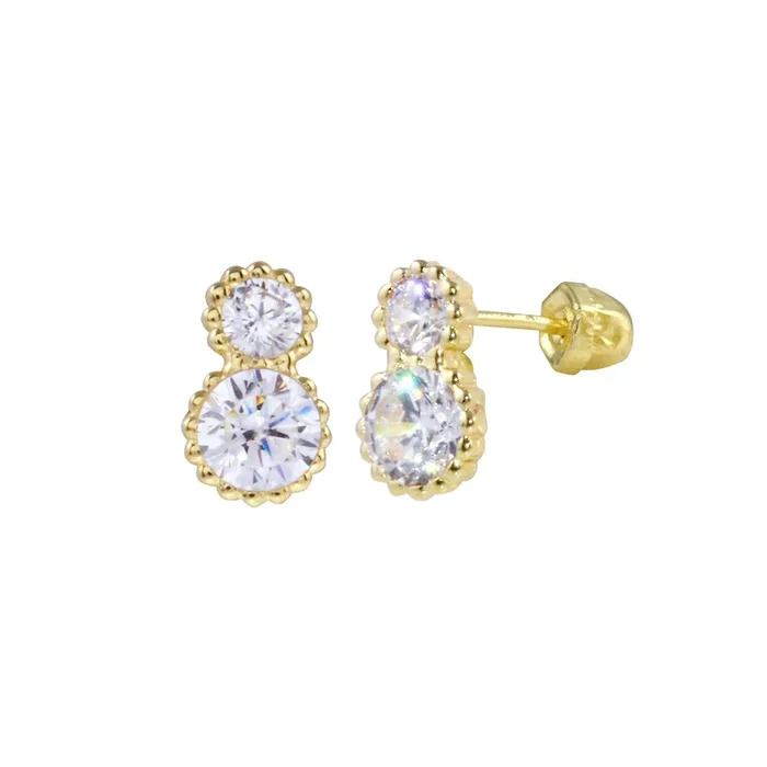 14E00342. – 14 Karat Yellow Gold 2 Beaded CZ Screw Back Earring