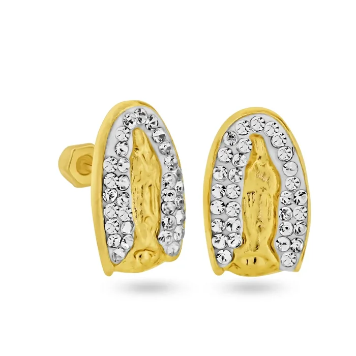14E00346. – 14 Karat Yellow Gold CZ Our Lady of Guadalupe Screw Back Earring