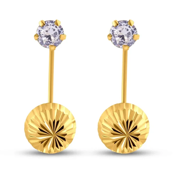 14E00348. – Aretes con cierre de tornillo frontal de 4 mm estilo teléfono con circonita transparente y talla diamante en oro amarillo de 14 quilates