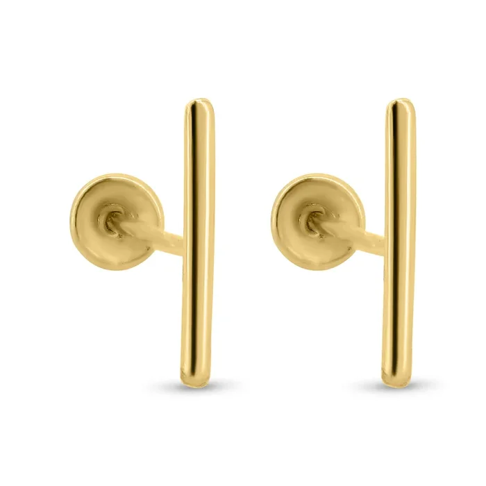14E00398. – 14 Karat Yellow Gold Bar Screw Back Earrings