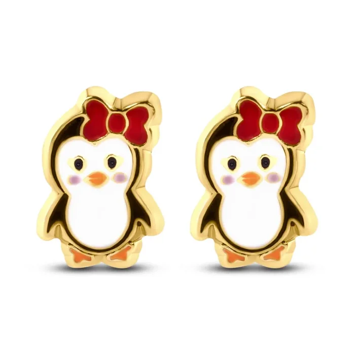 14E00426. – Aretes con rosca de pingüino de oro amarillo de 14 quilates