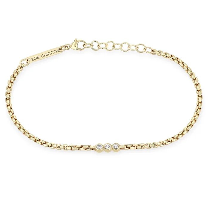 14k 3 Diamond Bezel Small Box Chain Bracelet