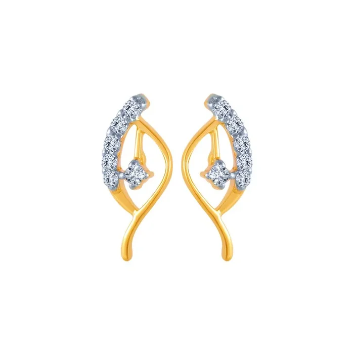 14k (585) Yellow Gold And Diamond Stud Earrings For Women