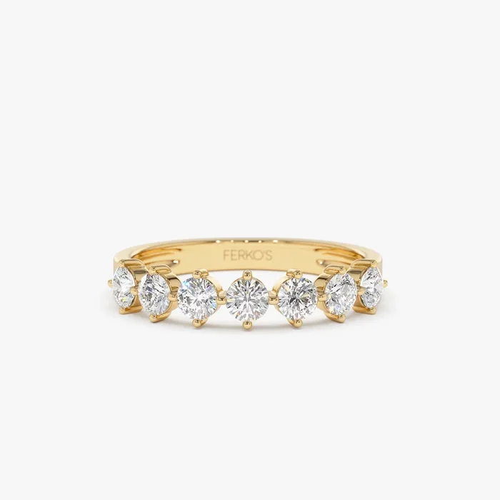 14k 7 Stone Prong Setting Diamond Wedding Band 0.70 Ctw
