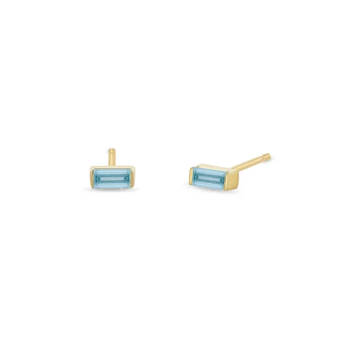 14k Aquamarine Baguette Studs | March Birthstone