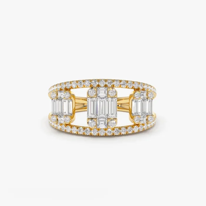 14k Baguette and Round Diamond Illusion Setting Cocktail Ring