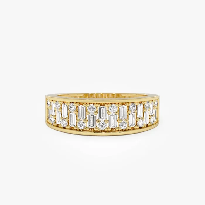 14k Baguette and Round Diamond Unique Statement Ring
