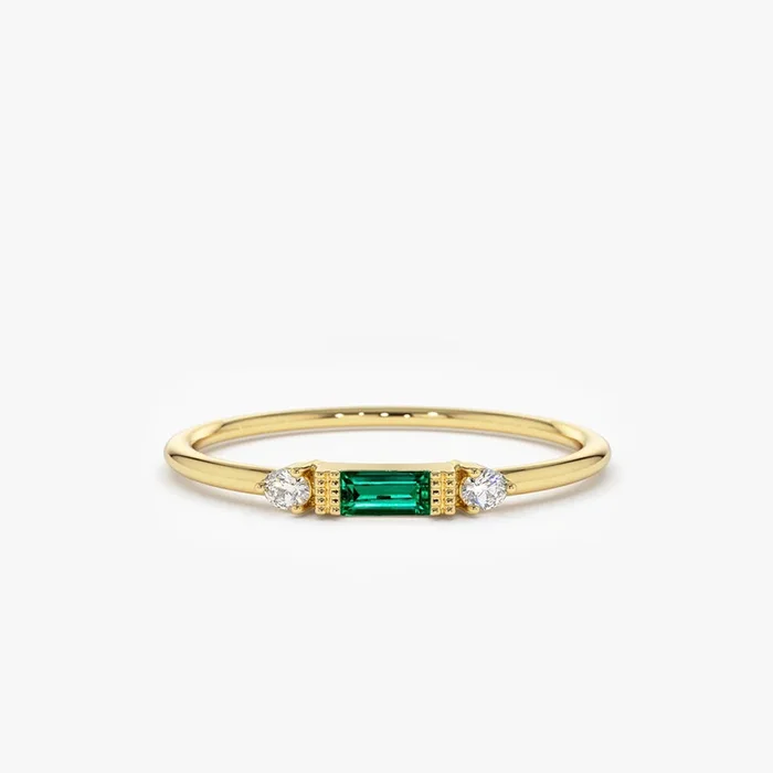 14k Baguette Emerald with Diamond Ring