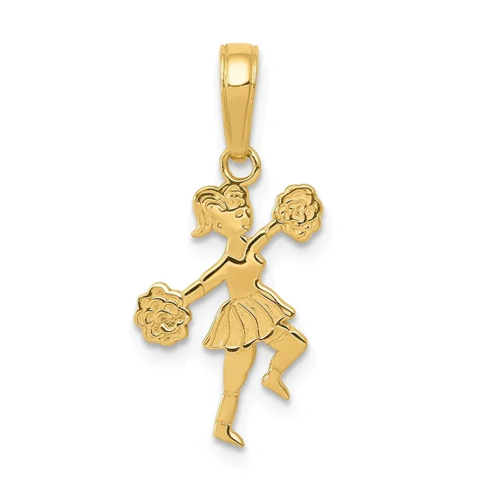 14k Cheerleader with Pom-Poms Pendant. Chain not Included