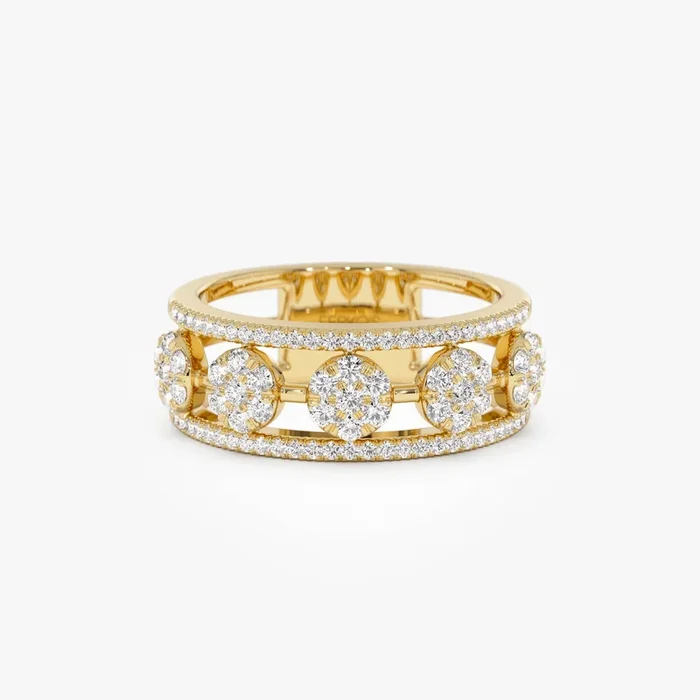 14K Circle Cluster Diamond Band Ring