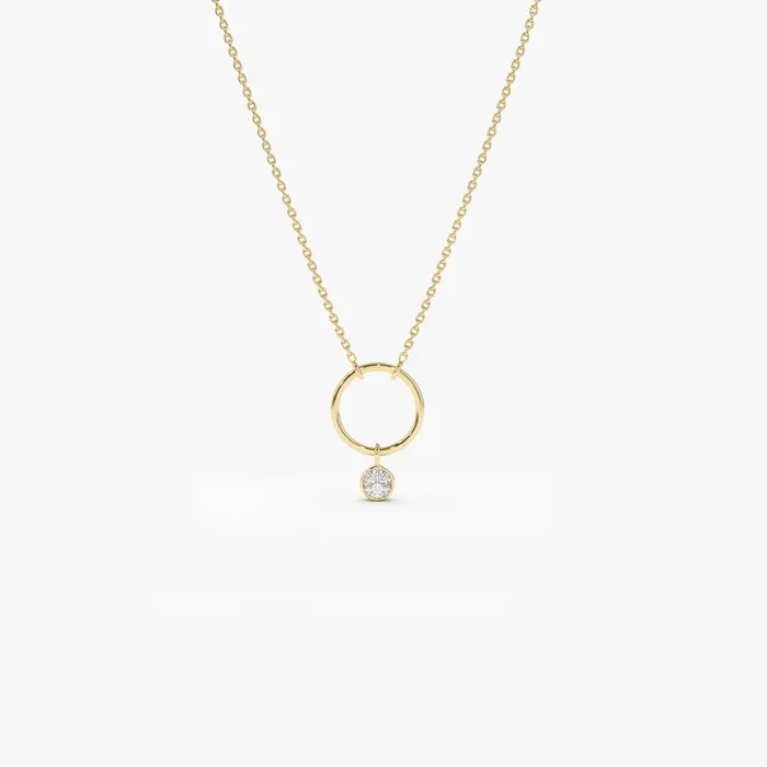 14K Circle Necklace with Bezel Set Diamond